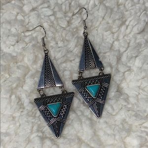 Aztec Turquoise Silver Toned Earrings